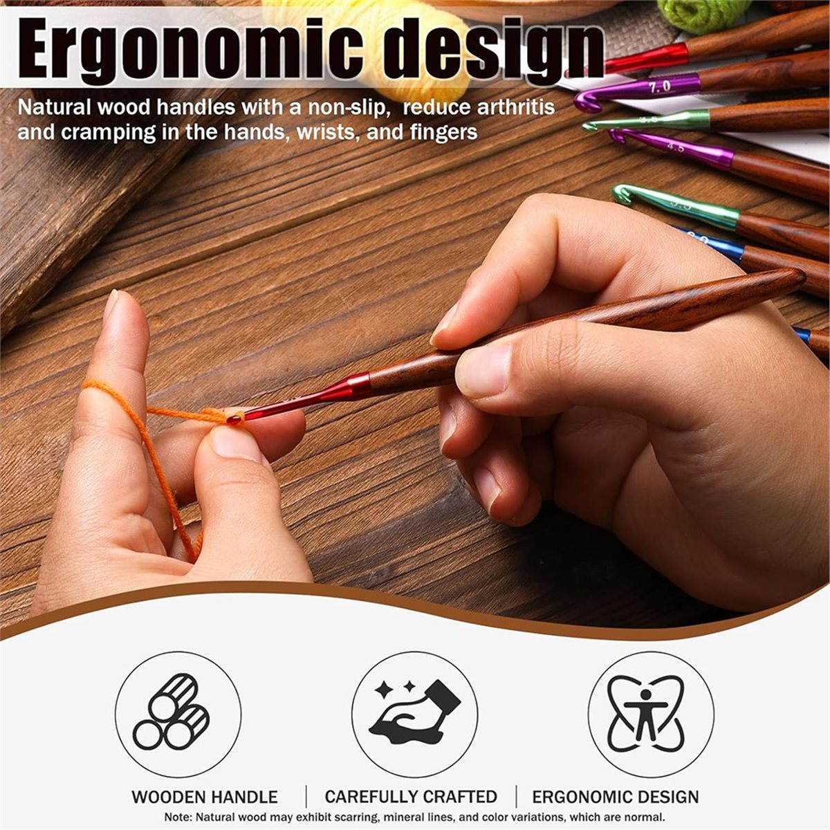 Wooden Crochet Hooks Ergonomic Handle - Nouvel ensemble de crochets ergonomiques 2026,