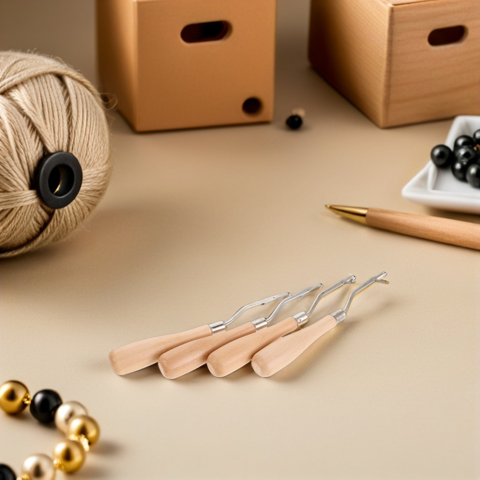 Wooden Crochet Hooks Ergonomic Handle - 4 crochets ergonomiques à manche en