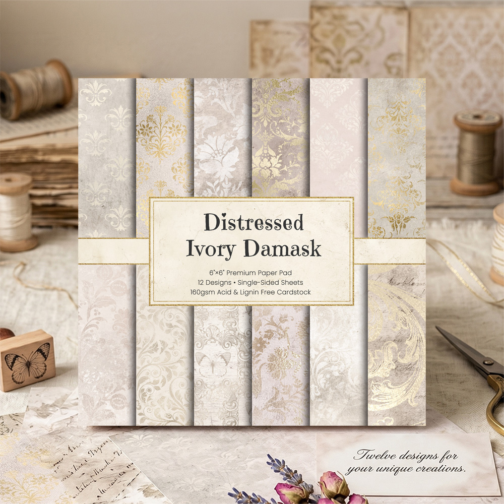 Vintage Junk Journal Scrapbooking Paper - Bloc de papier vintage ivoire damassé