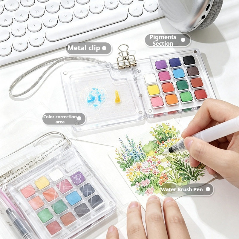 Watercolor Paint Set Solid Pigment - Ensemble de peinture aquarelle portable de