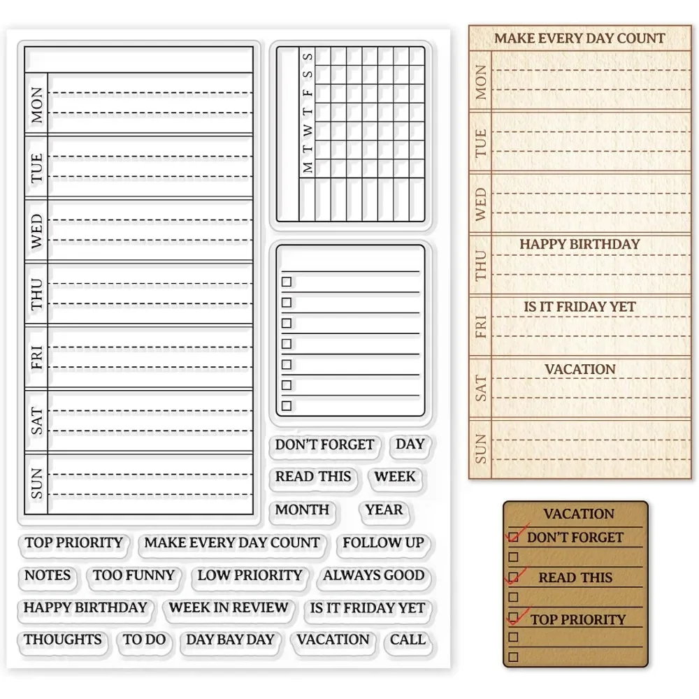 Clear Silicone Stamps For Card Making - Plan hebdomadaire tampon clair calendrier calendrier