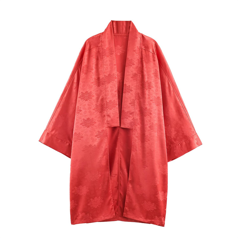 Kimono en satin jacquard flora - Embroidery avis et prix